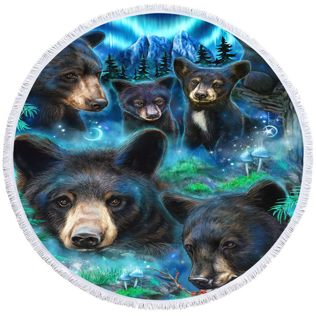 Forest Animals Circle Beach Towel Art Daydream Moonlit Black Bears