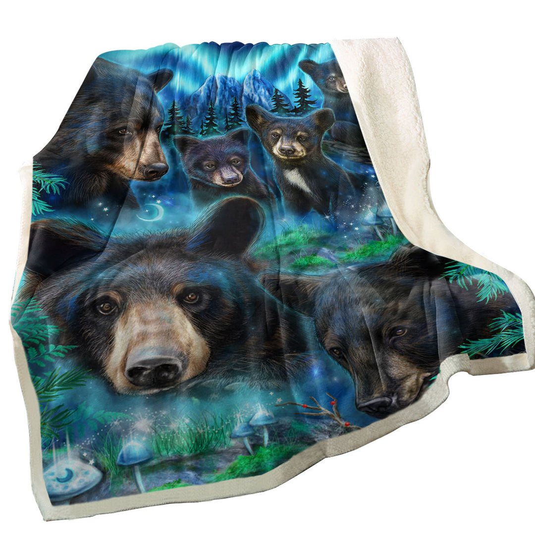 Forest Animals Decorative Blankets Art Daydream Moonlit Black Bears