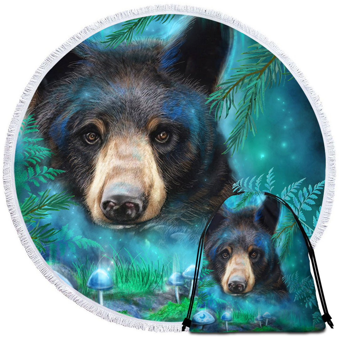 Forest Animals Moonlight Magic Black Bear Beach Towel