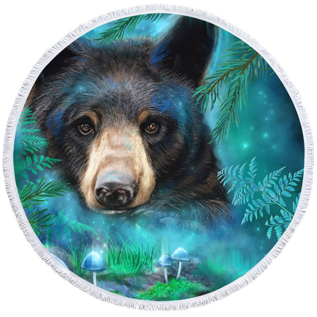 Forest Animals Moonlight Magic Black Bear Circle Beach Towel