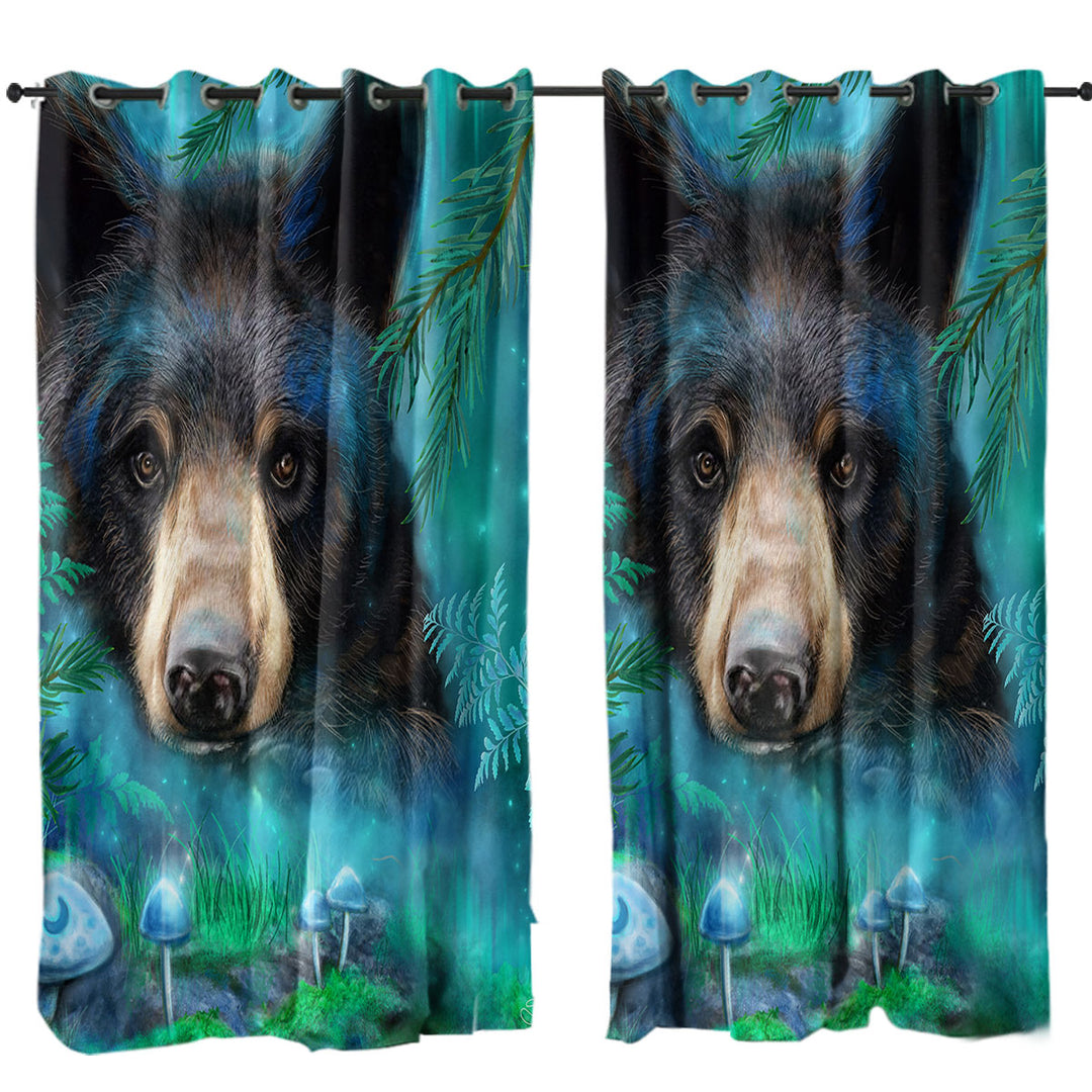 Forest Animals Moonlight Magic Black Bear Curtains for Bedroom