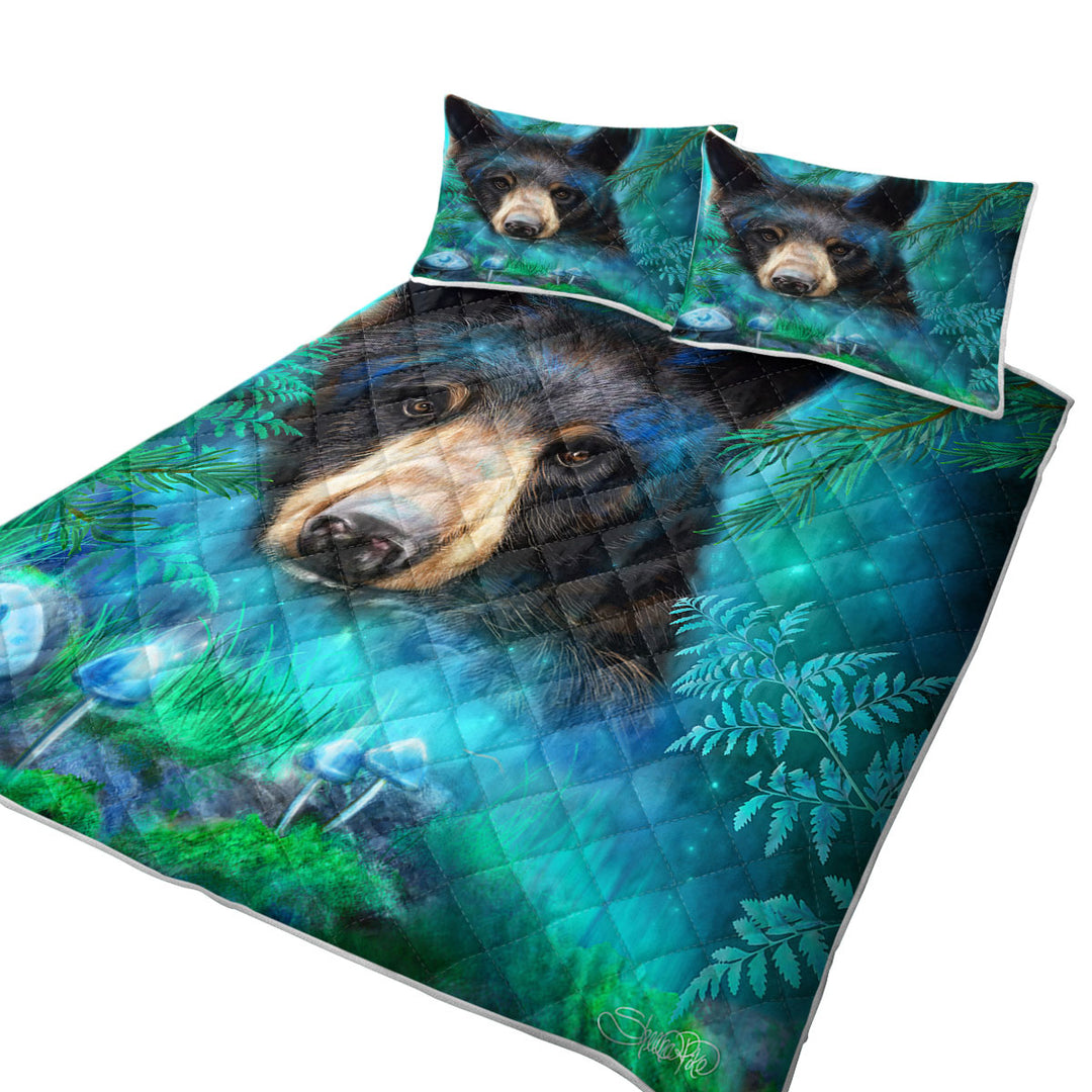 Forest Animals Moonlight Magic Black Bear Quilts for Beds