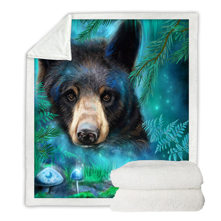 Forest Animals Moonlight Magic Black Bear Sherpa Blanket