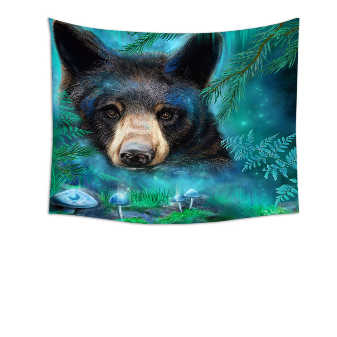 Forest Animals Moonlight Magic Black Bear Tapestry