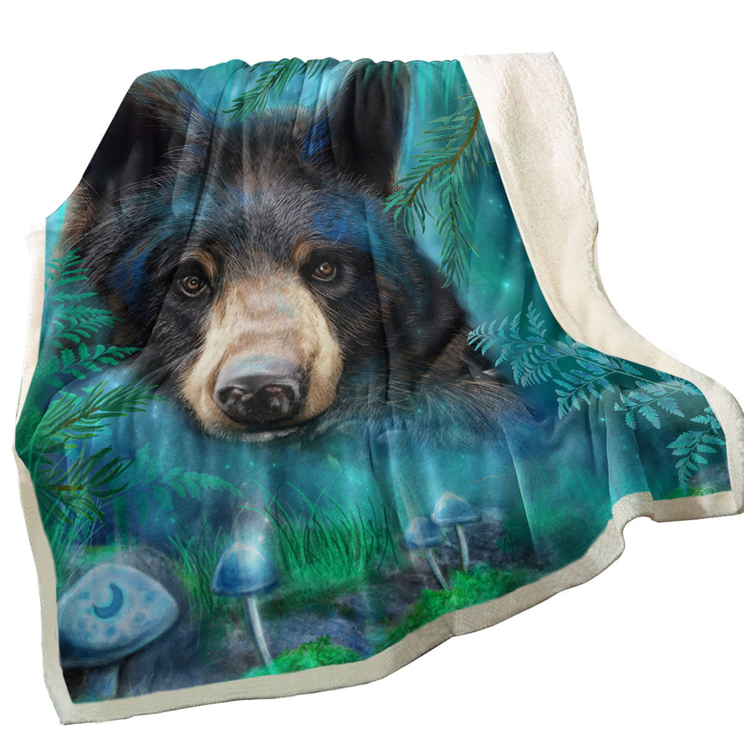 Forest Animals Moonlight Magic Black Bear Throw Blanket