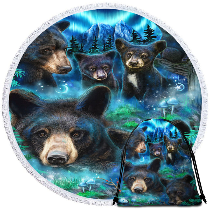 Forest Animals Nice Beach Towels Art Daydream Moonlit Black Bears