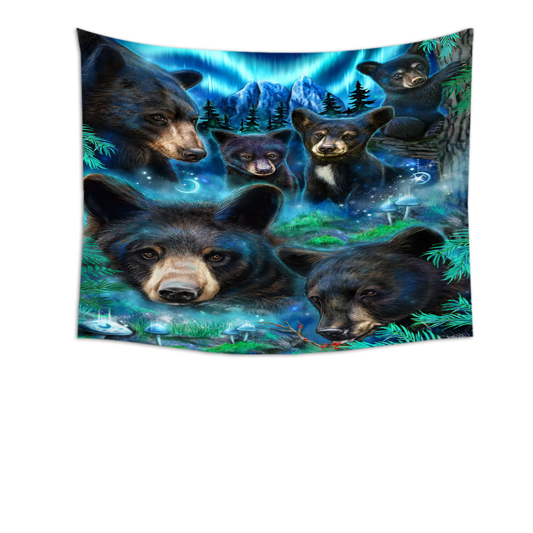 Forest Animals Wall Decor Art Daydream Moonlit Black Bears Tapestry