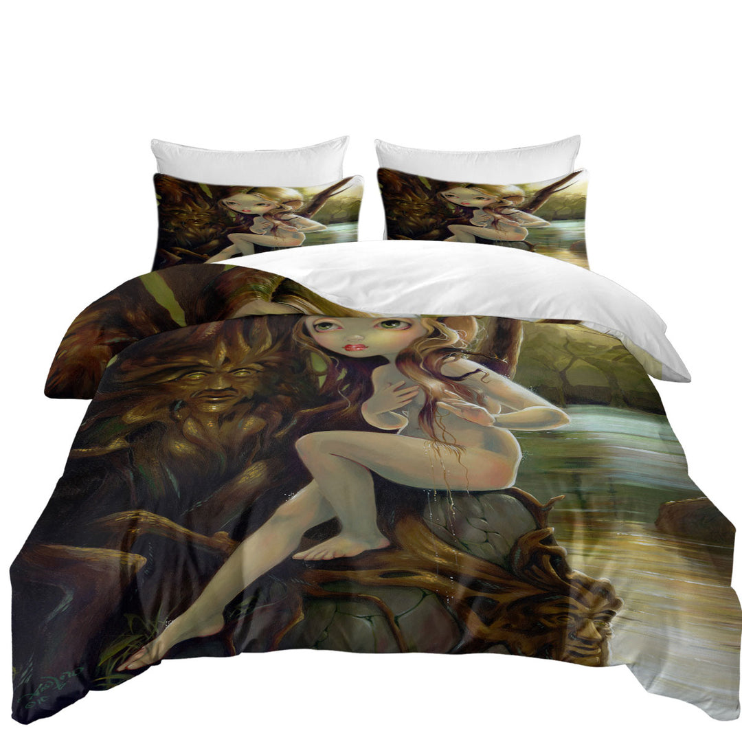 Forest Creatures Tree Nymph in the Hamadryad Lake California King Duvet Cover