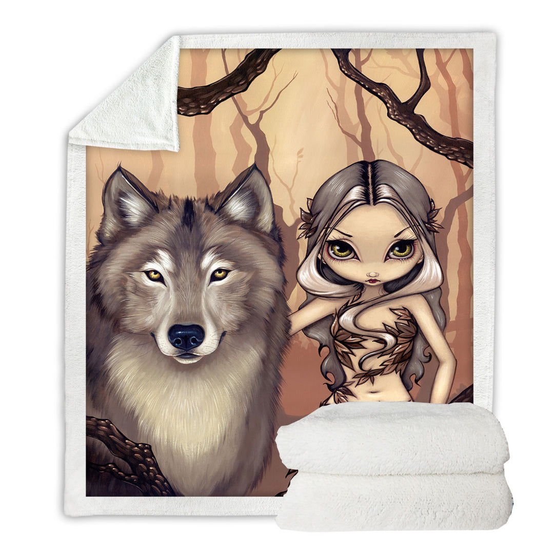 Forest Elf Girl and Her Wolf Decorative Throws