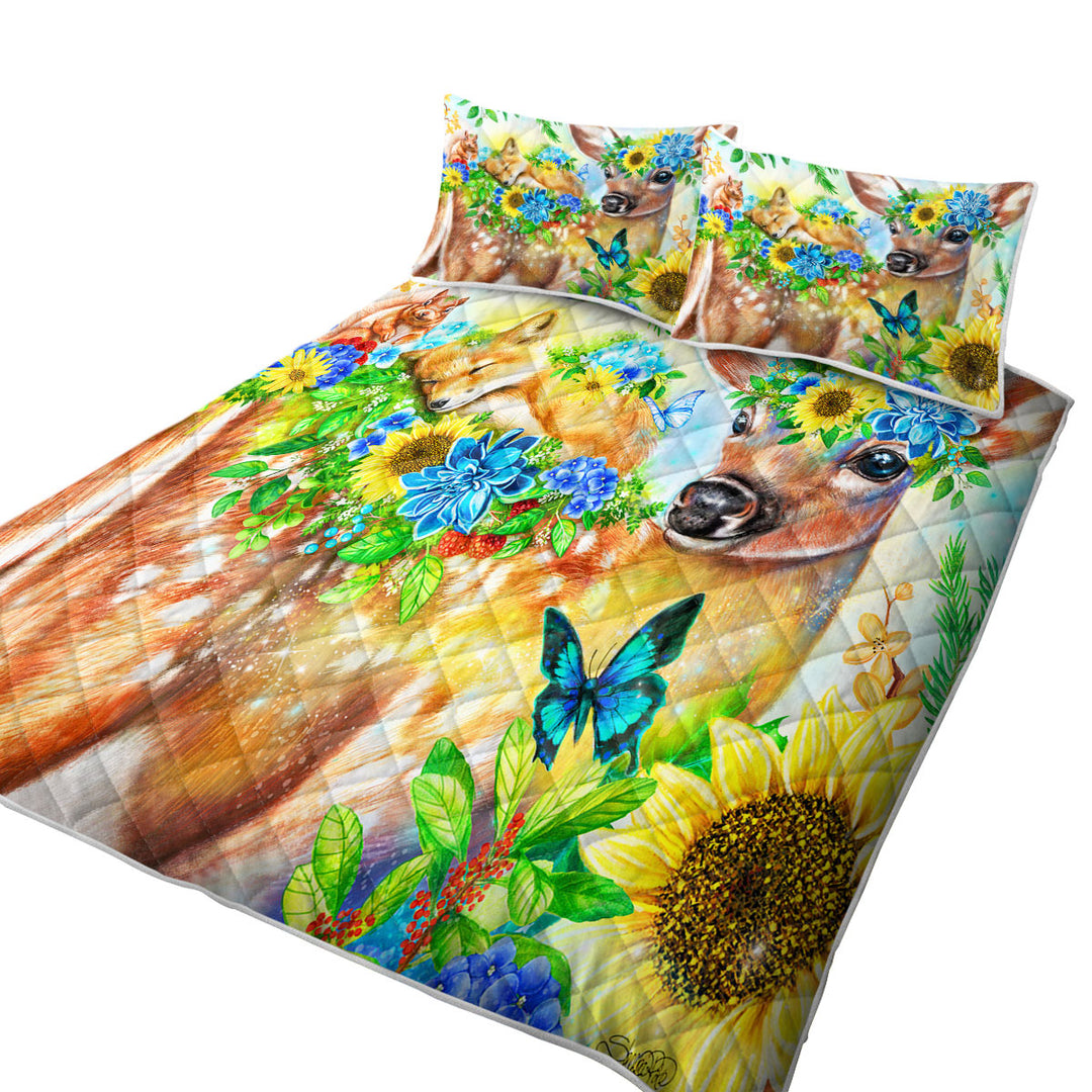 Forest Fawn Deer and Fox Squirrel Friends Coverlet