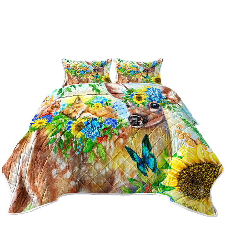 Forest Fawn Deer and Fox Squirrel Friends Coverlets