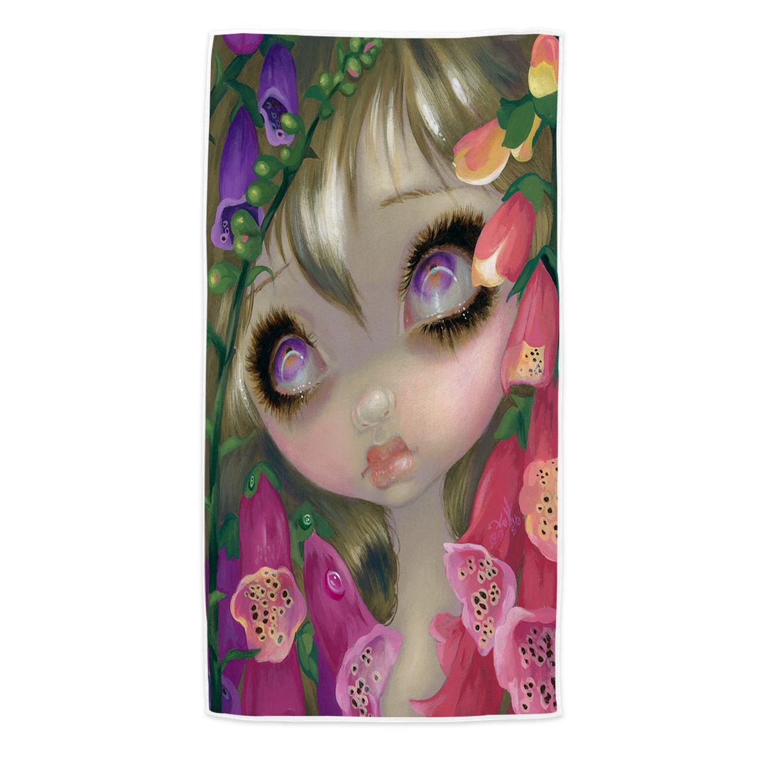 Foxgloves Beach Towel Poisonous Beauties Foxgloves Girl with Flowers