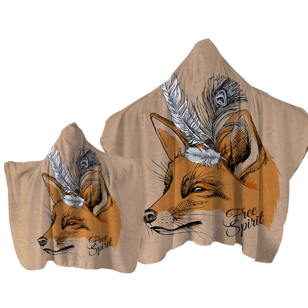 Free Spirit Feathers Fox Hooded Beach Towel