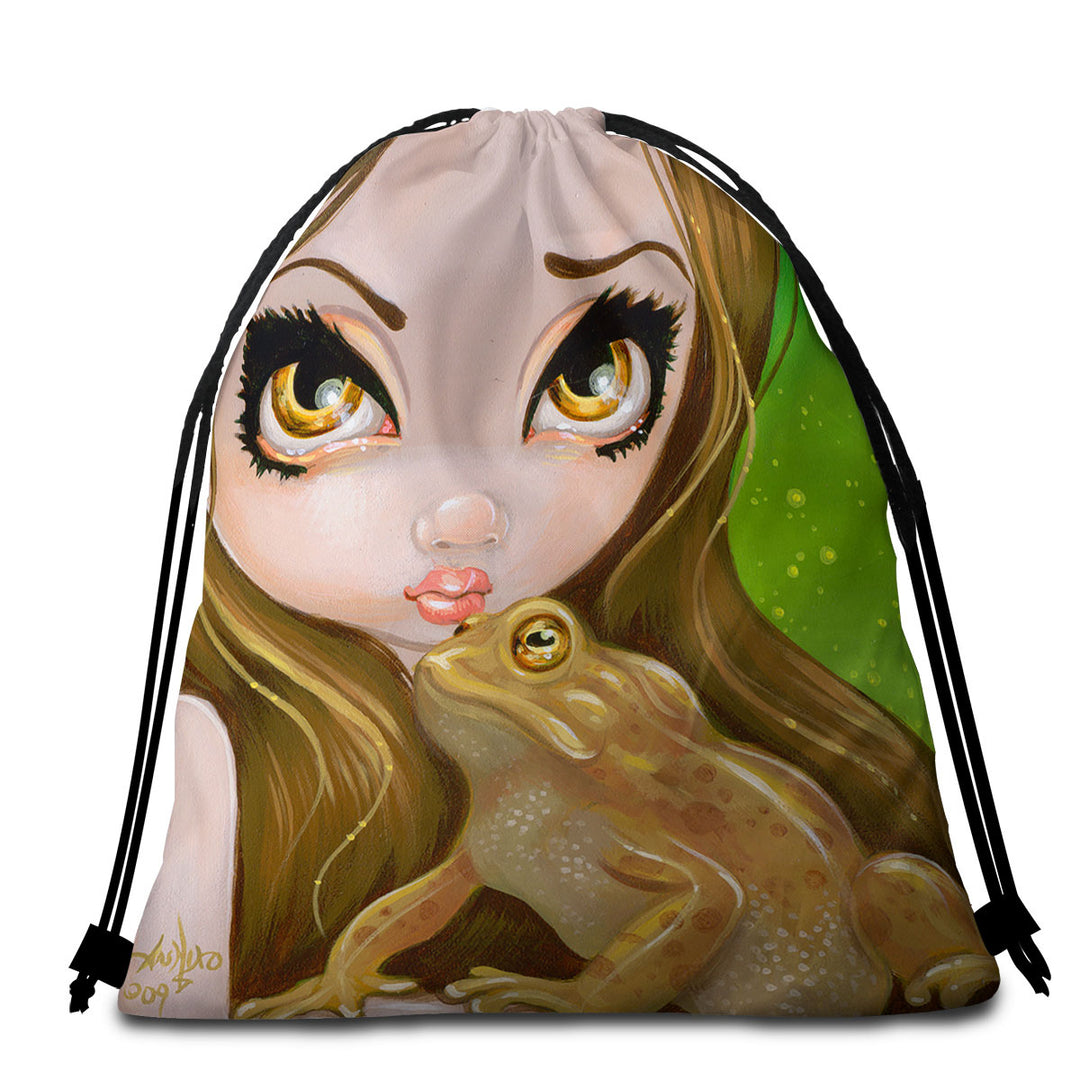 Frog Lightweight Beach Towel Faces of Faery _28 Swamp Girl and Frog