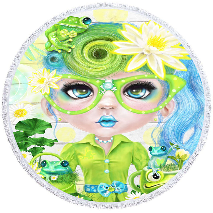 Frog Loving Felecia Munchkinz Gril Round Beach Towel