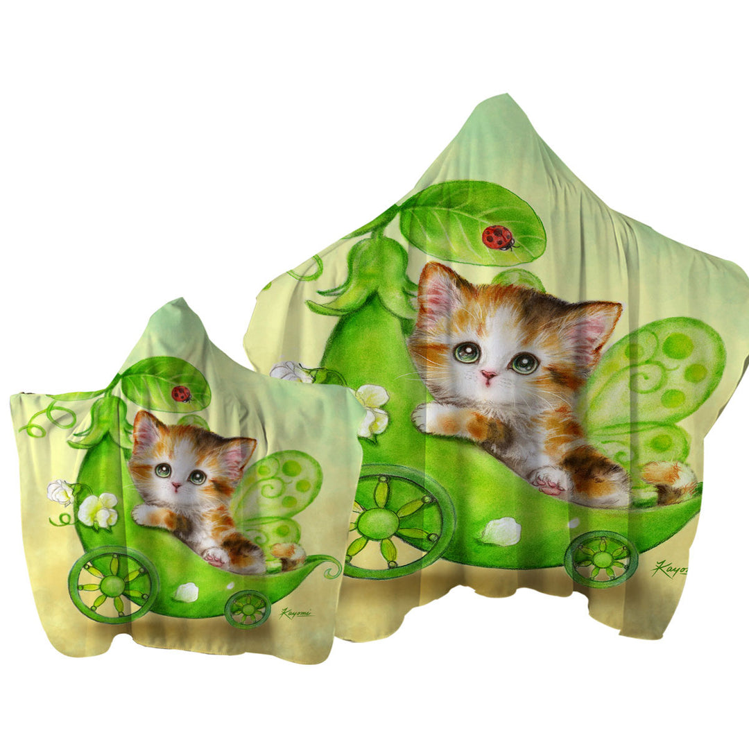 Fun Cats Cute Green Peapod Fairy Kitten Towel Hoodie