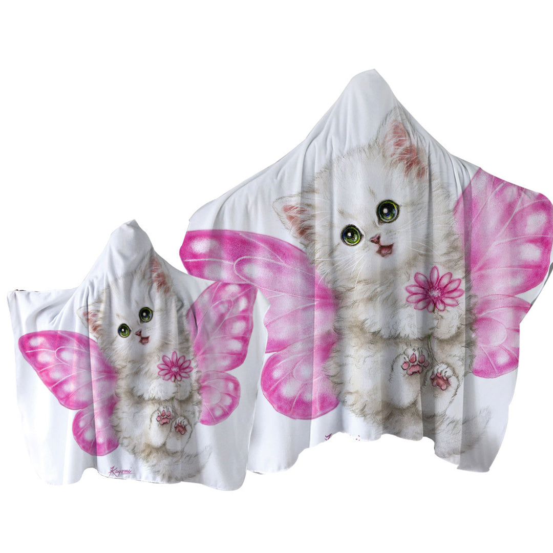 Fun Cats Cute Pink Fairy Kitten Hooded Beach Towel