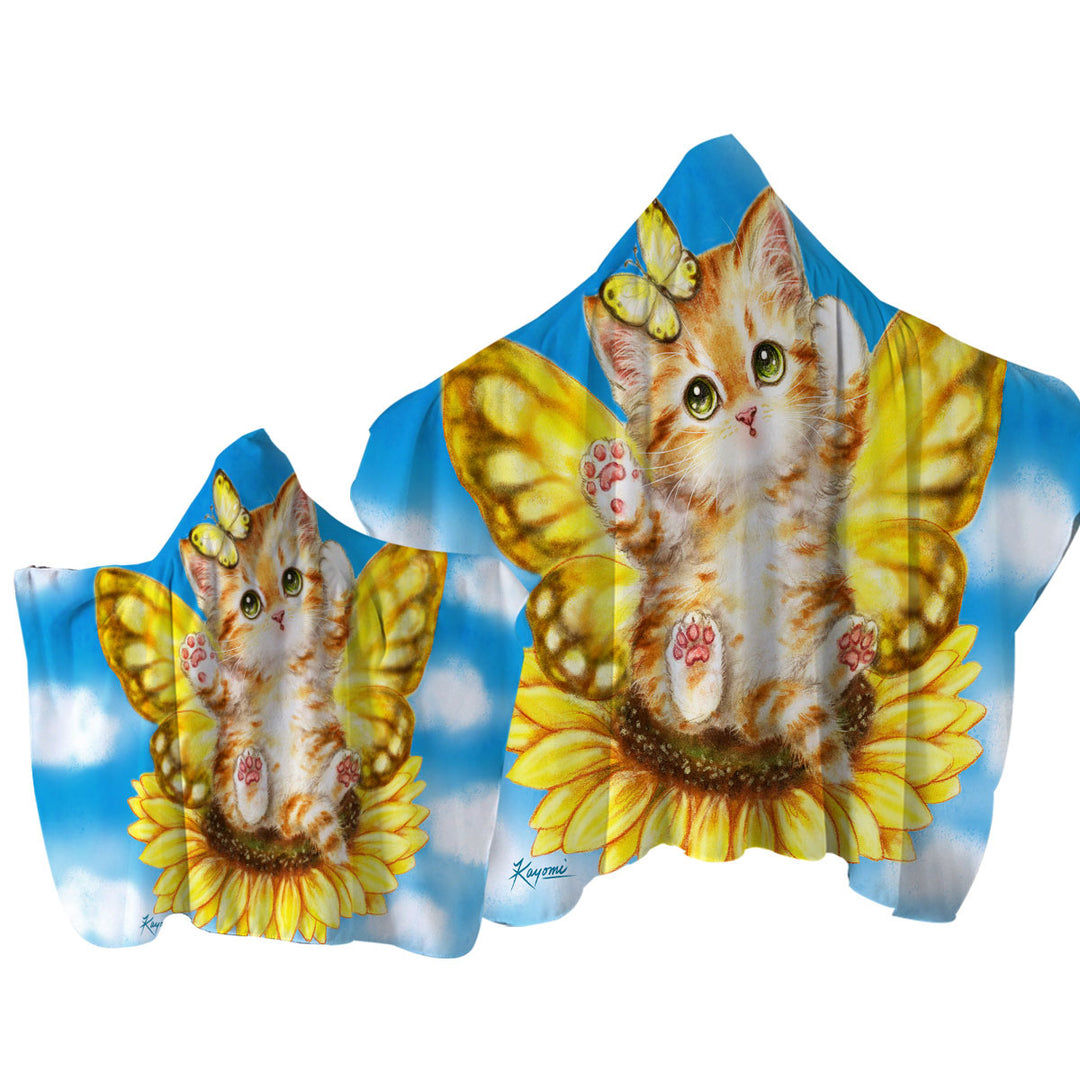 Fun Cats Cute Yellow Sunflower Fairy Kitten Towel Hoodie