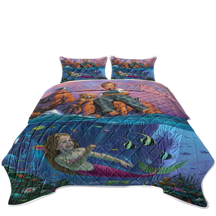 Fun Kids Design Catch of the Day Boy and Mermaid Coverlet