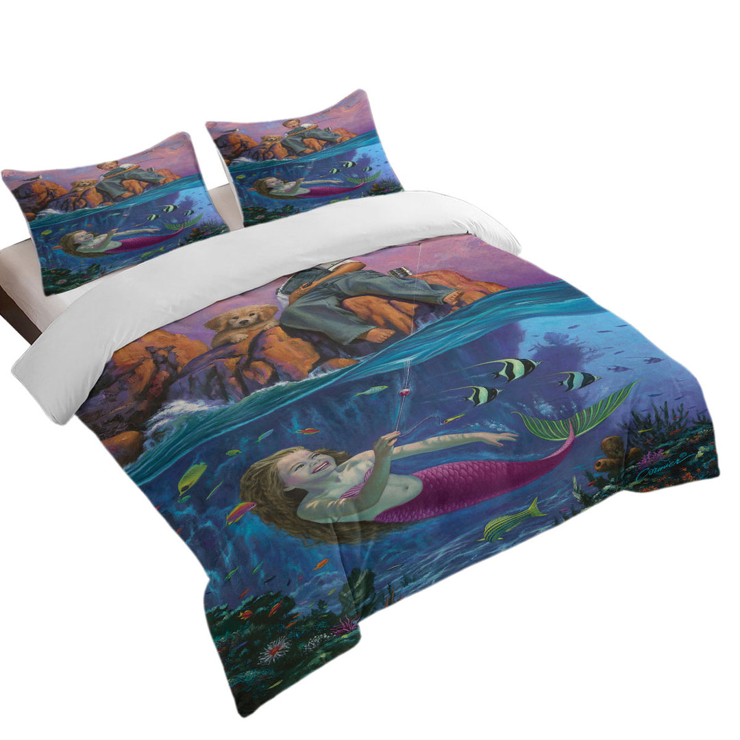 Fun Kids Design Catch of the Day Boy and Mermaid Quilt Cover