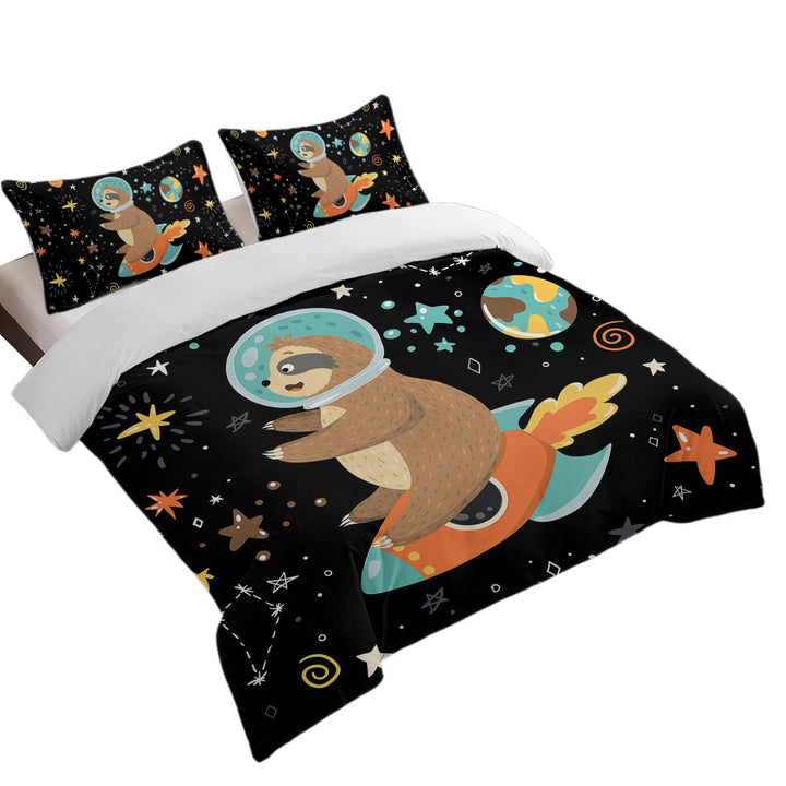 Funny Astronaut Sloth on a Rocket Duvet Cover