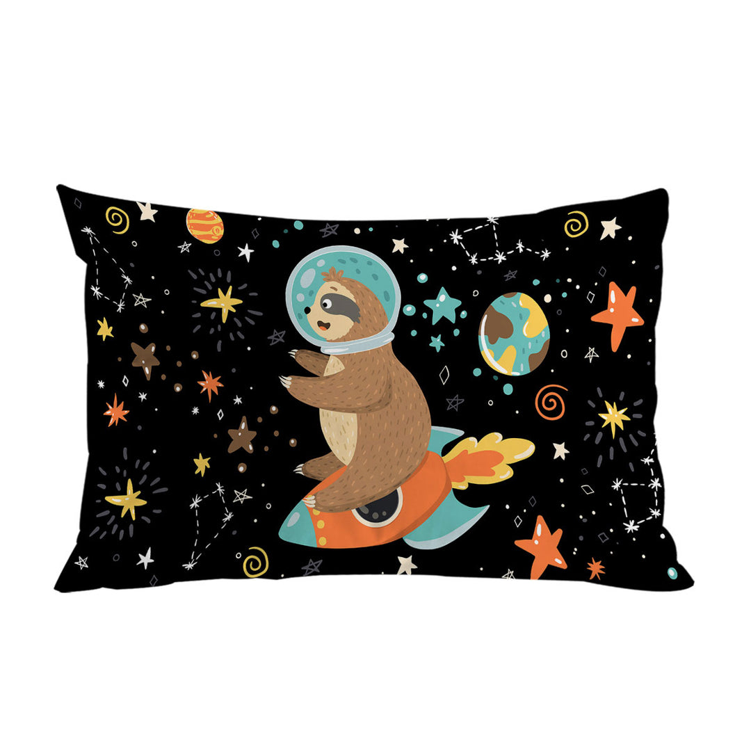 Funny Astronaut Sloth on a Rocket Pillowcase