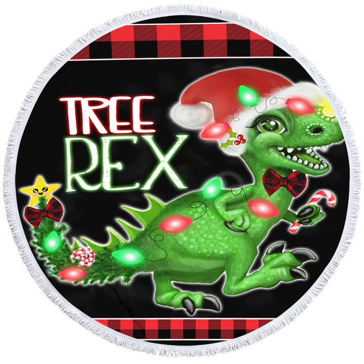 Funny Beach Towel with Cute Christmas Dinosaur Tree Rex