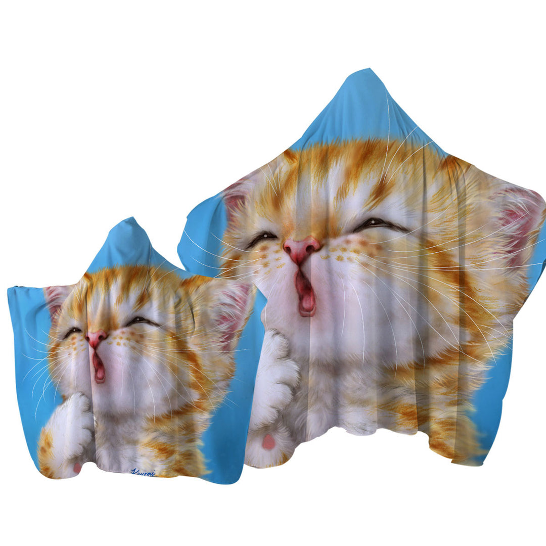 Funny Cat Art Paintings Yawning Ginger Kitten Hooded Beach Towel