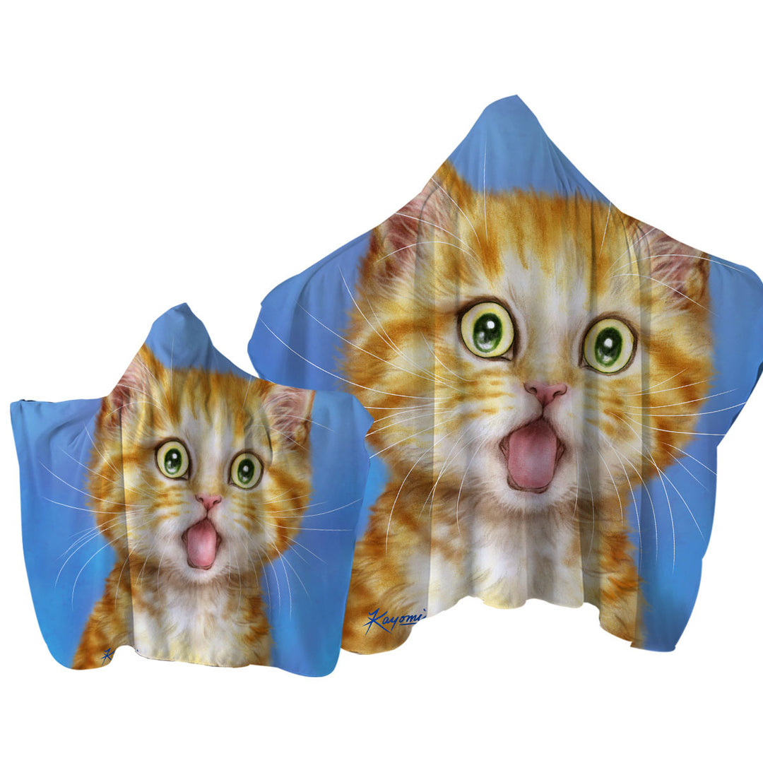 Funny Cat Ginger Kitten is in Shock Towel Hoodie