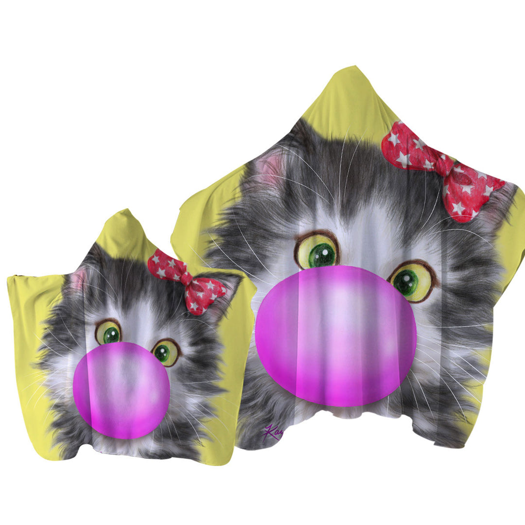 Funny Cat Prints Bubble Gum Girl Kitten Towel Hoodie