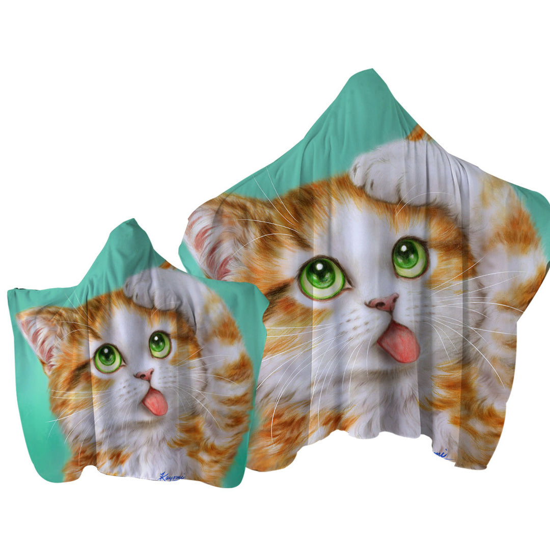 Funny Cat Prints Goofy Face Cute Ginger Kitten Hooded Beach Towel