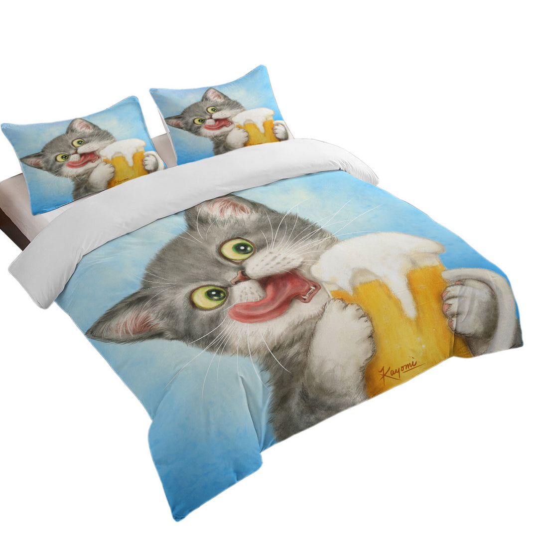 Funny Cats Art Crazy for Beer Grey Kitten Duvet Cover