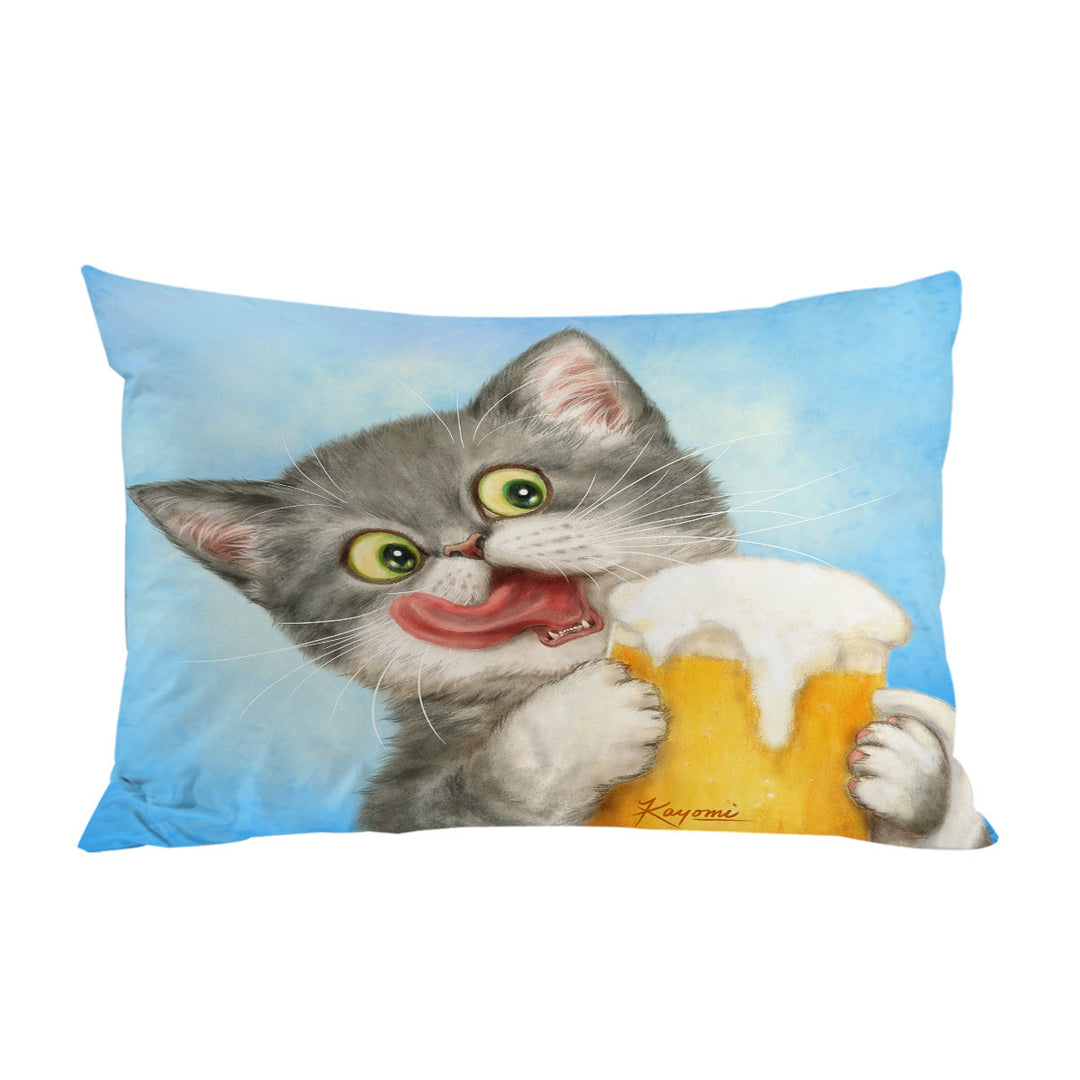 Funny Cats Art Crazy for Beer Grey Kitten Pillow Cases