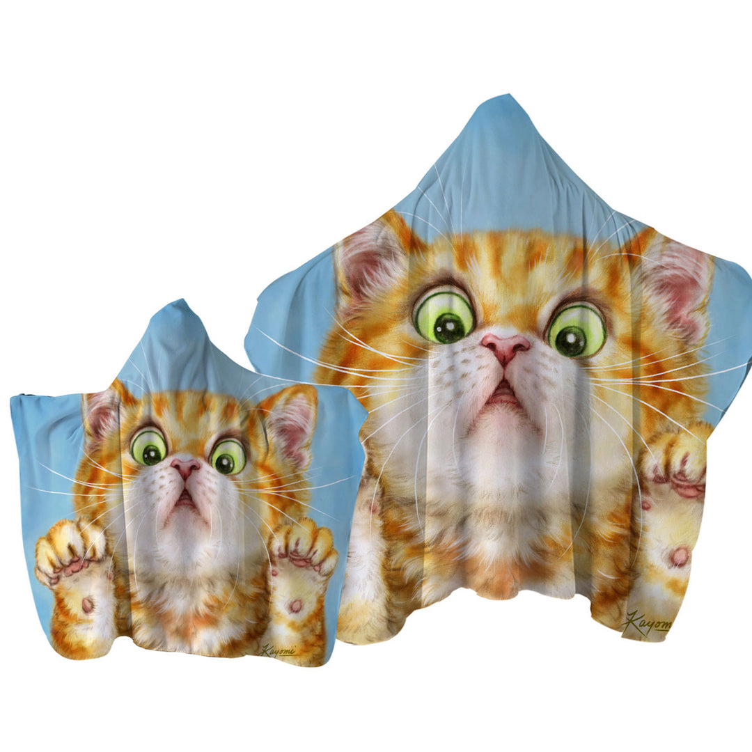 Funny Cats Art Curious Ginger Kitten Hooded Beach Towel