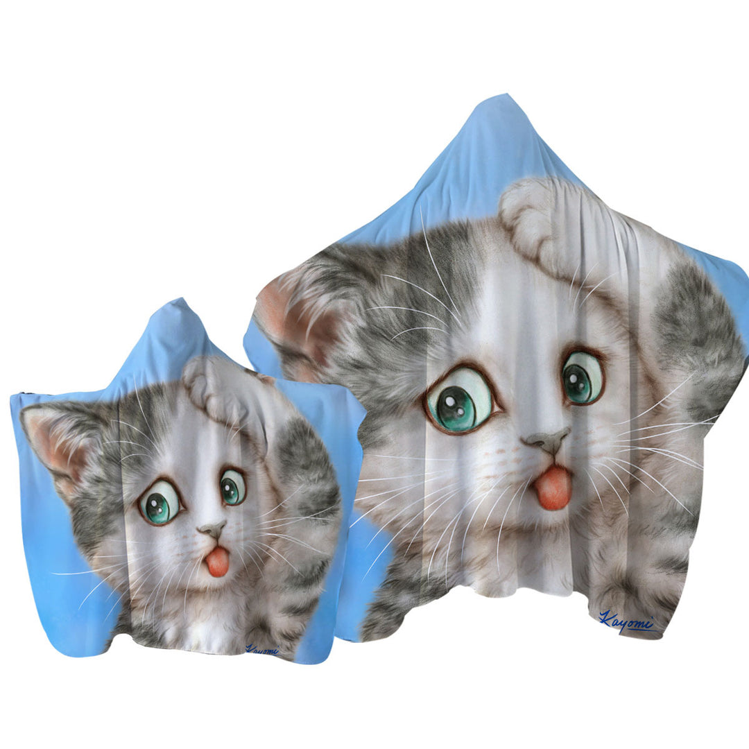 Funny Cats Art Frustrated Grey Kitty Towel with Hood