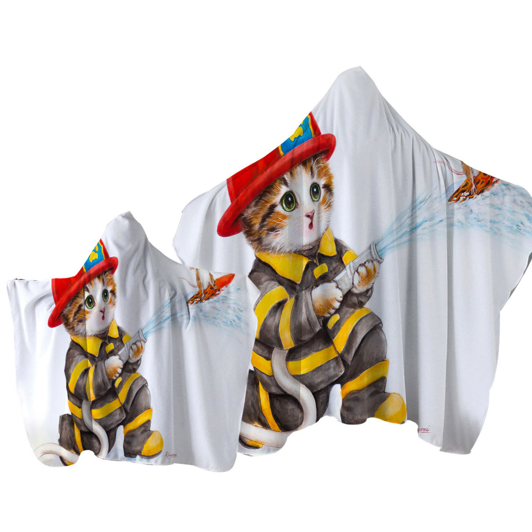 Funny Cats Cute Fire Fighter Kitten Towel with Hood