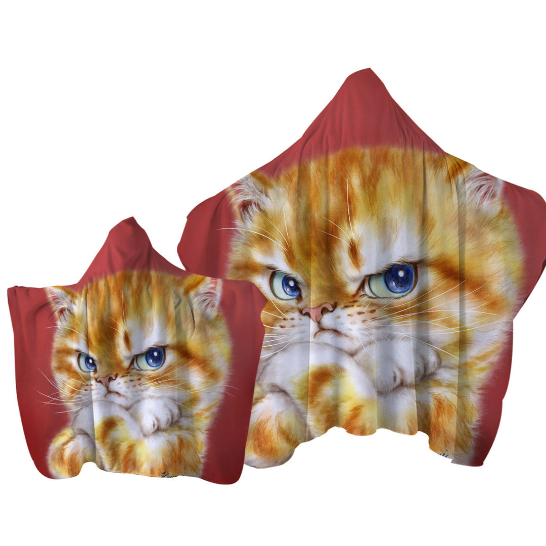 Funny Cats Drawings Angry Cute Ginger Kitty Towel with Hood