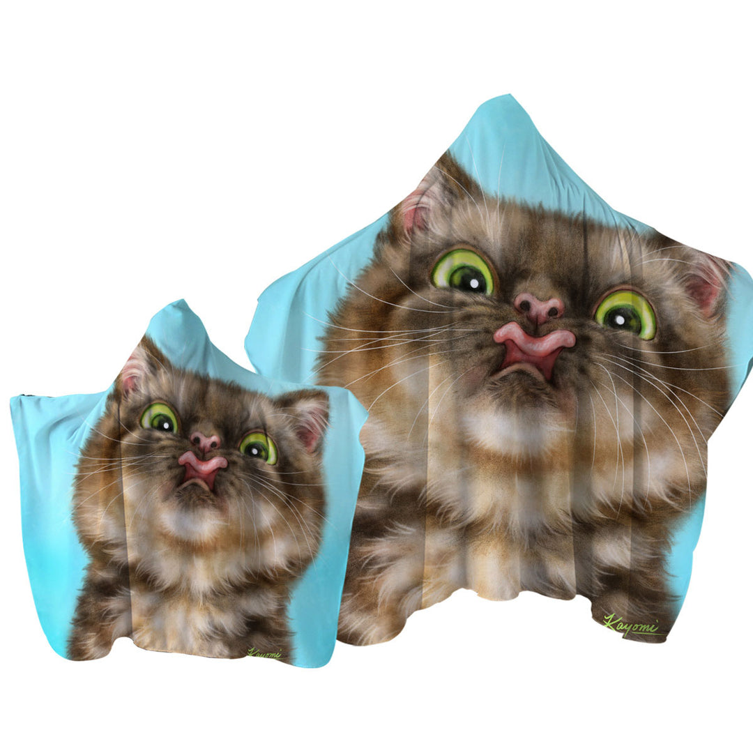 Funny Cats Licking Brown Tabby Kitty Cat Towel with Hood