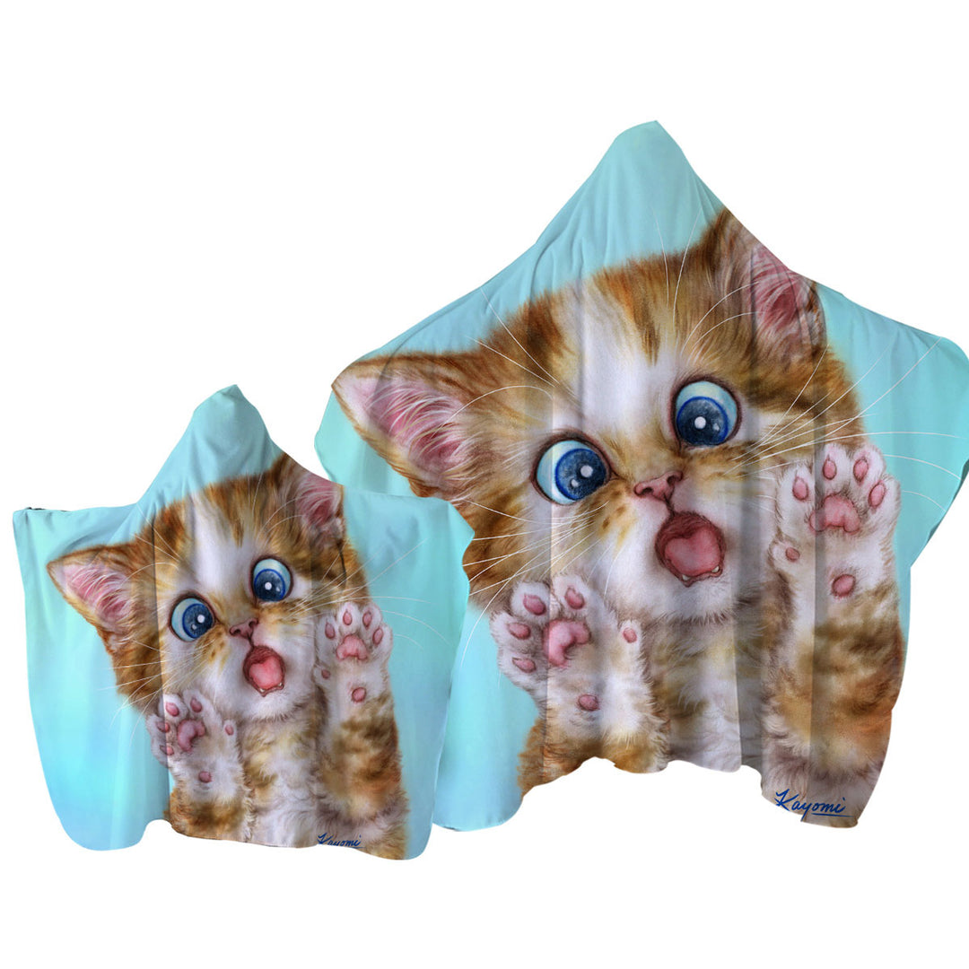 Funny Cats Surprised Ginger Tabby Kitty Cat Towel with Hood