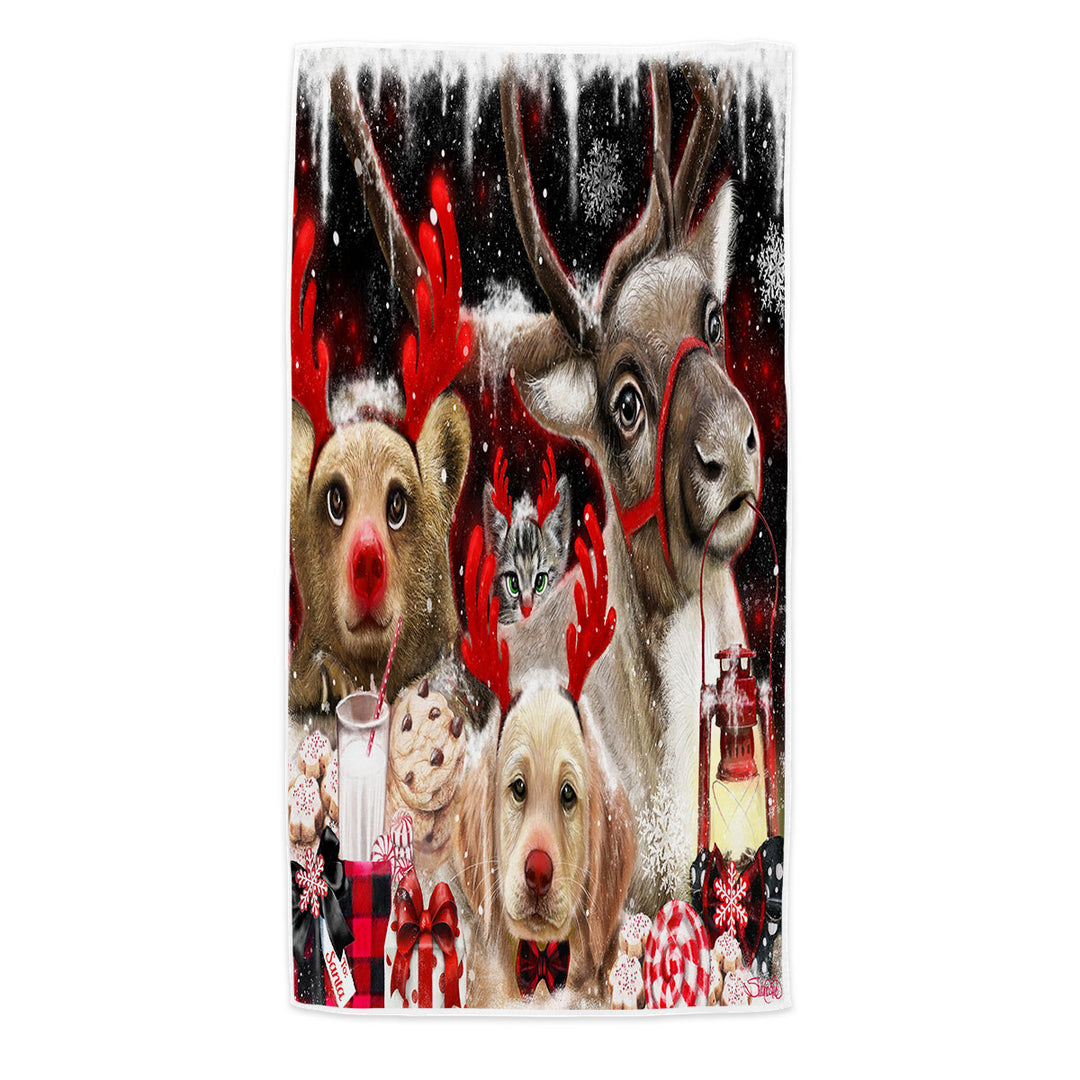 Funny Christmas Beach Towels Santas Reindeer Animals