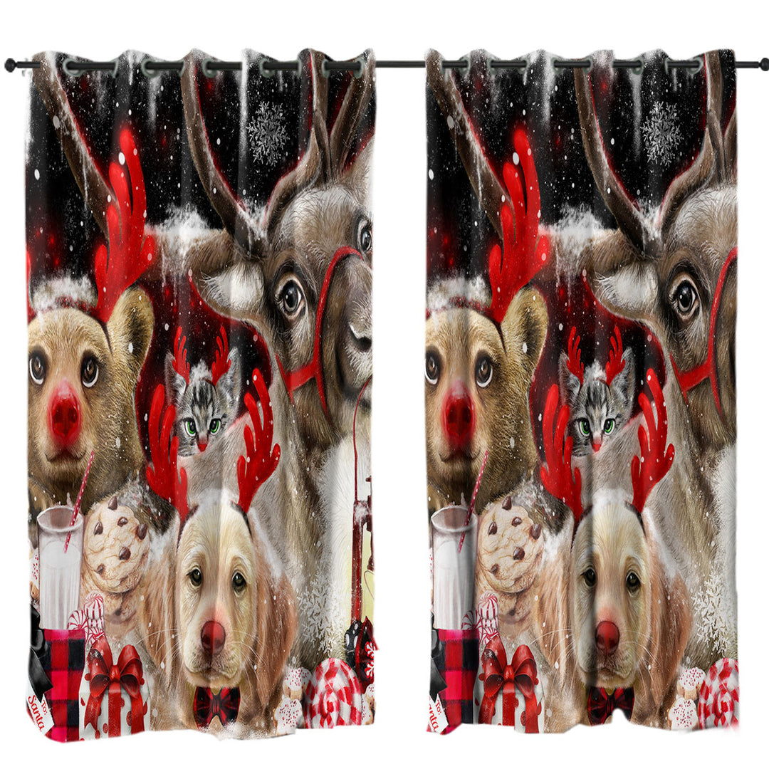 Funny Christmas Santas Reindeer Animals Curtains