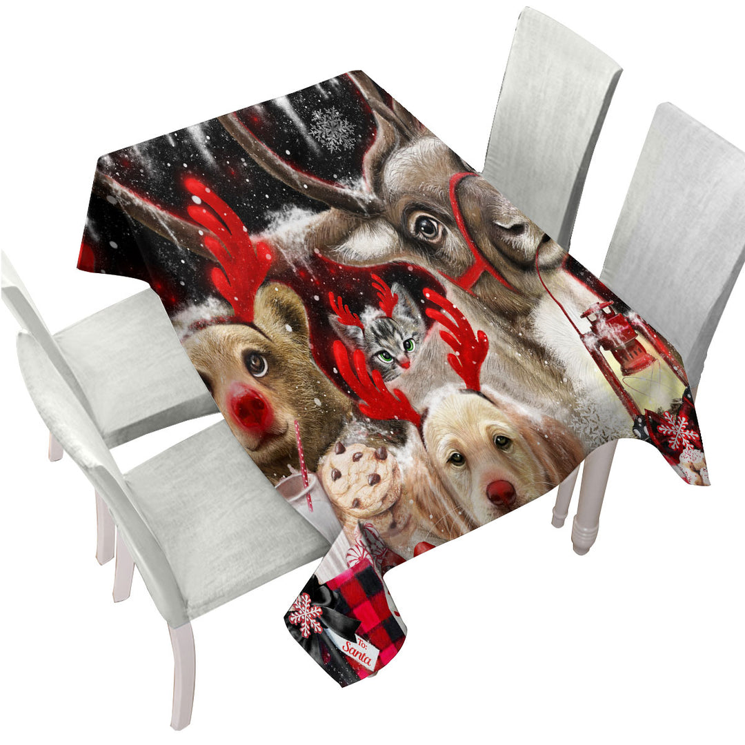 Funny Christmas Santas Reindeer Animals Custom table Covers