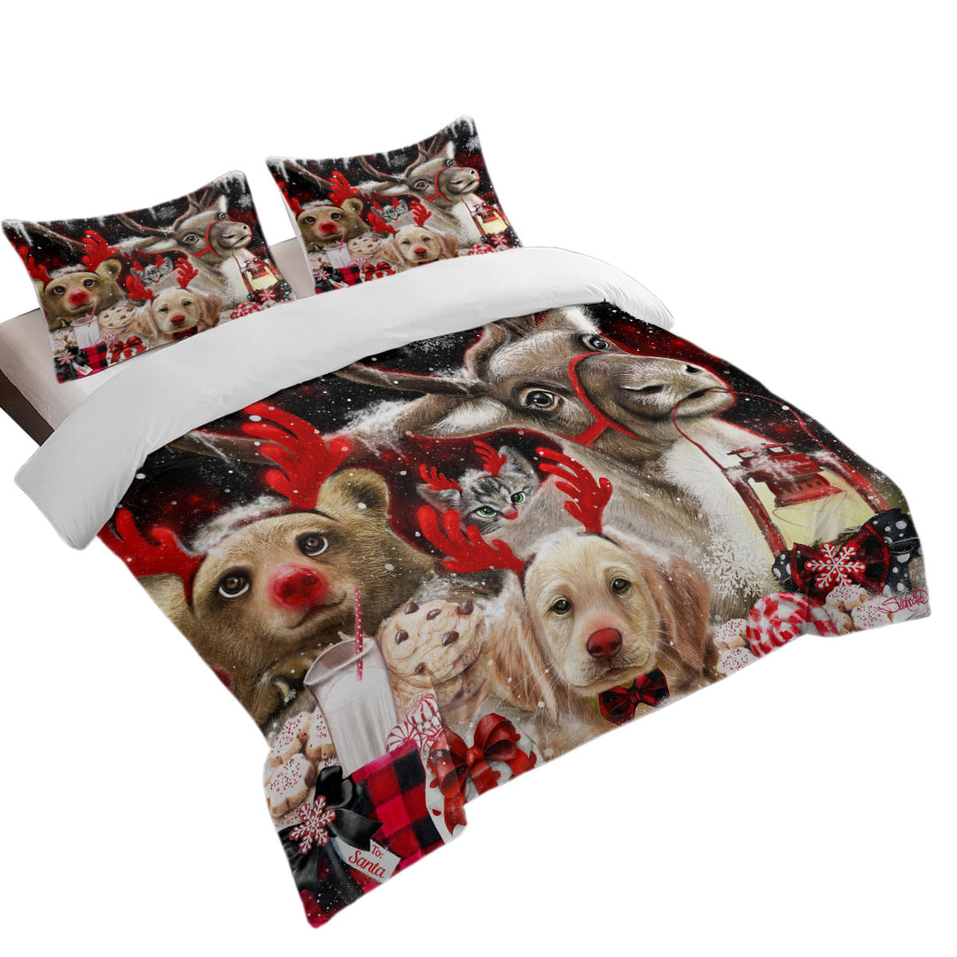 Funny Christmas Santas Reindeer Animals Duvet Cover