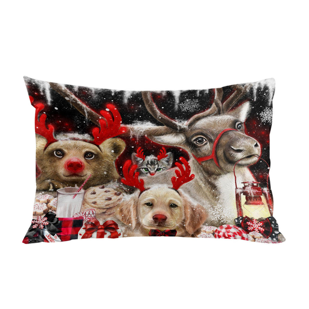 Funny Christmas Santas Reindeer Animals Pillowcase