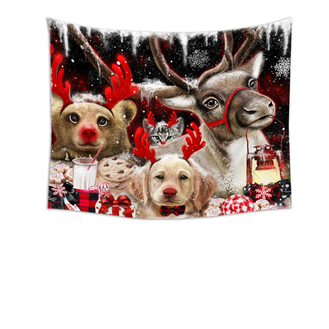 Funny Christmas Tapestries and Wall Decor Santas Reindeer Animals