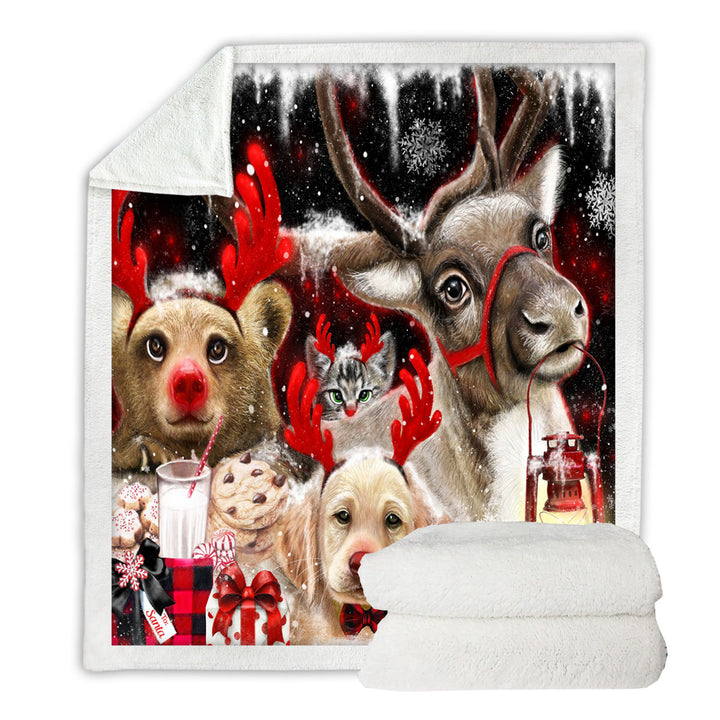 Funny Christmas Throw Blanket Santas Reindeer Animals