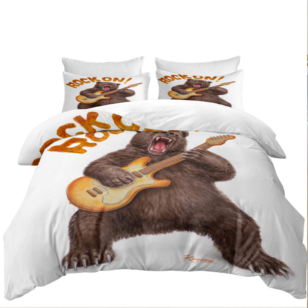 Funny Cool Animal Art Rock on Guitar Bear Coverlets