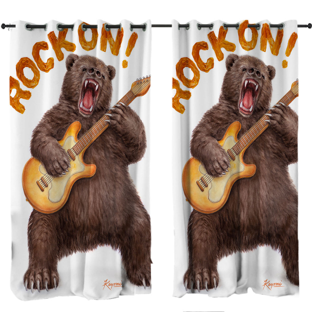 Funny Cool Animal Art Rock on Guitar Bear Curtains for Bedroom