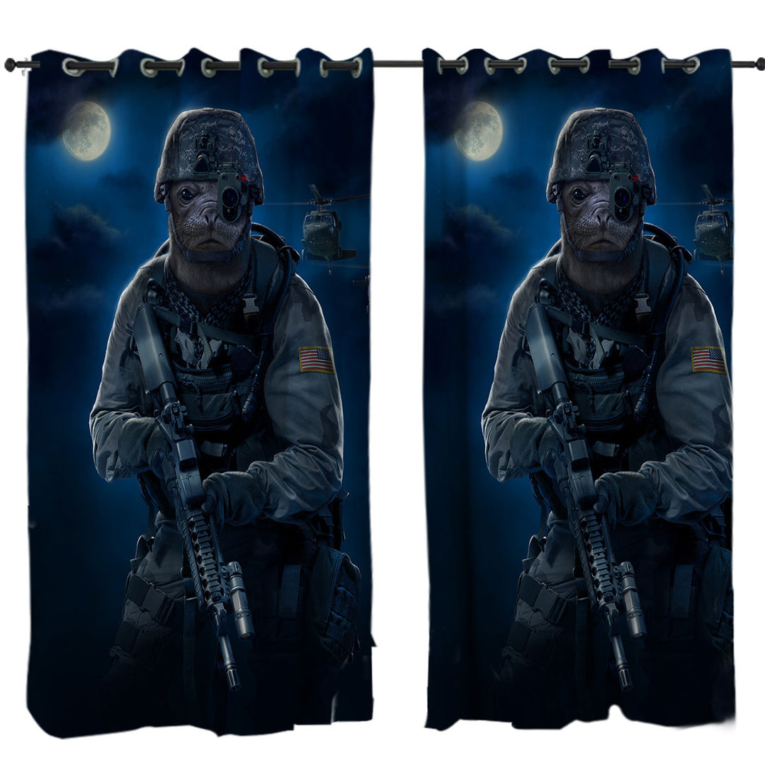 Funny Cool Animal Artwork the US Navy Seal Curtains for Living Room