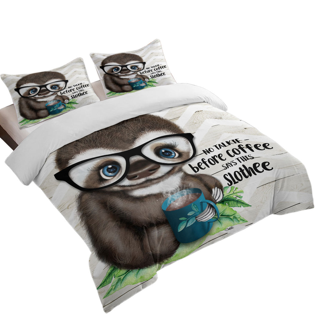 Funny Cool Quote Coffee Sloth Duvet Cover Set